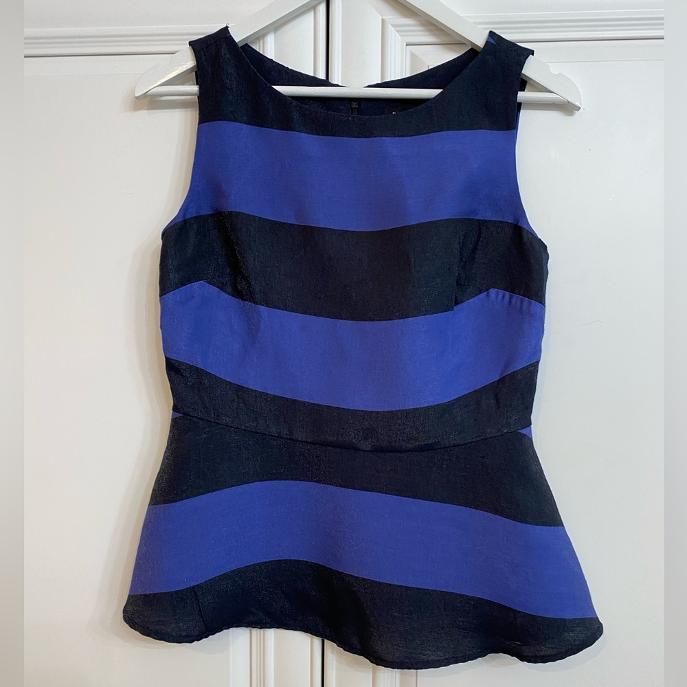NWOT Banana Republic Sz 2 Sleeveless Peplum Top Shimmer Light Blue Navy Stripes